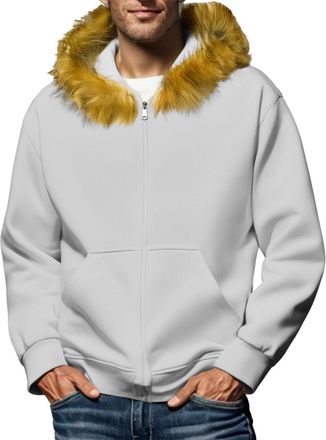 Generic Zip Hoodie Faux Fur Hood Trim Loose Fit Pockets Comfortable Warm Relaxed Leisure Sweatshirt Outdoor Sportswear Comfort Fashion Basic Clothes Tops Jack