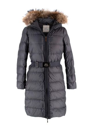 Moncler Grey Longline Nantes Puffer with Racoon Fur Hood Size S