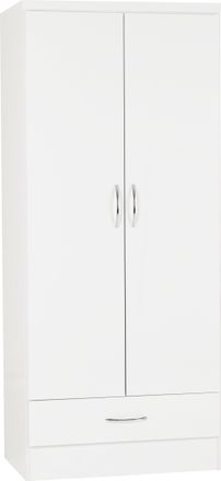 Seconique NEVADA 2 DOOR 1 DRAWER WARDROBE - WHITE GLOSS - SECONIQUE | TJ Hughes