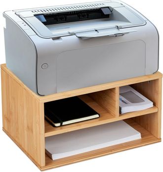 Elle Soporte De Escritorio Para Impresora, 3 Compartimentos, Almacenamiento, Alto X Ancho X Profundidad: 22 X 40 X 30 Cm, Organizador De Bamb&uacute;, Natural