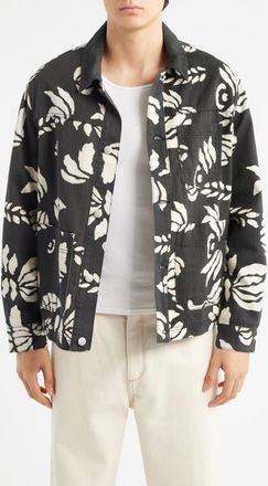 Wax London Jay Organic Cotton Chore Jacket in Black /Ecru at Nordstrom, Size Medium