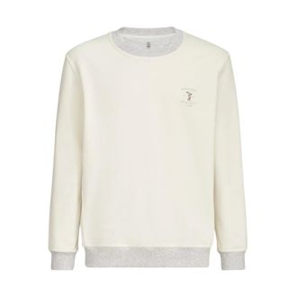 Brunello Cucinelli Logo Katoenen Sweater - Heren - Sweatshirts & Hoodies - Wit - Maat: S Katoen