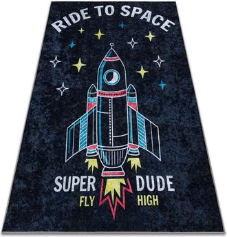 RugsX Rugsx - Alfombra Lavable Junior 52069.801 Cohete Espacial Para Ni&ntilde;os Antideslizante - Negro Multicolour 140x190 Cm