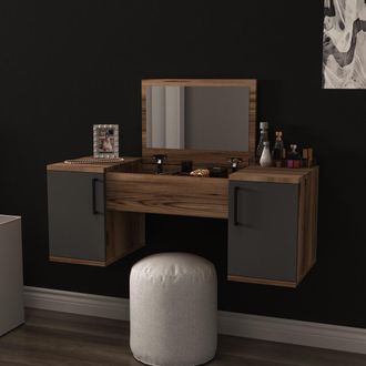 Dmora Toilette Ruviano, Tocador Con Espejo Incluido, 3 Puertas, Color Brown, 100x36x74h Cm Marr&oacute;n Nogal