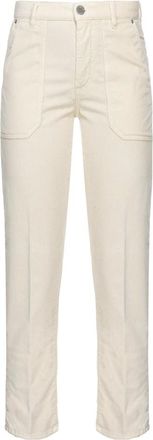 Pinko Straight Trousers, female, White, Size: W28 Velvet Chinos with Maxi Pockets