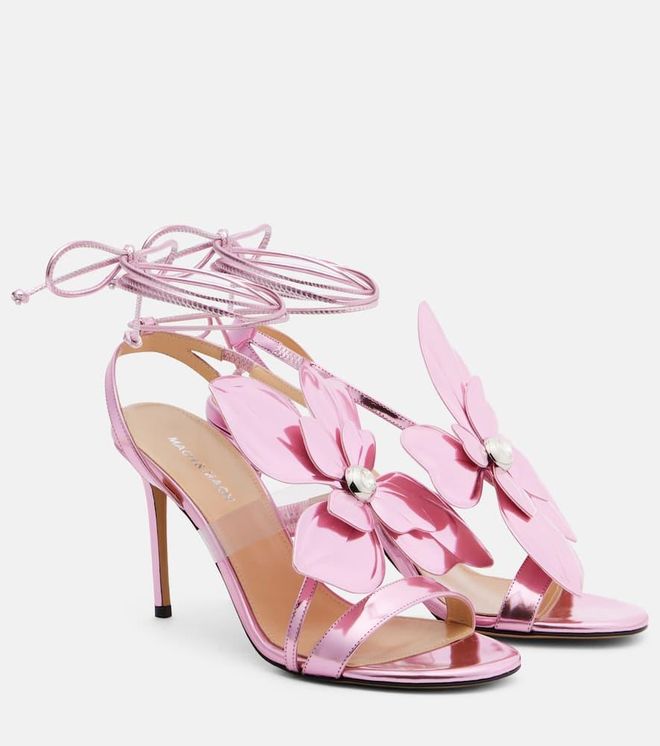 Orchid 95 floral-appliqu&eacute; leather sandals