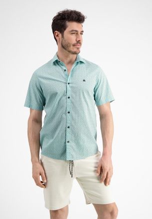 Lerros Kurzarmhemd LERROS LERROS Kurzarmhemd *Geometric AOP*, Herren, Gr. S, Normalgr&ouml;ssen, blau (tinted aqua), 100% Baumwolle, Hemden Kurzarmhemd