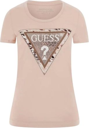 Guess Tops, Dames, Roze, M, Moderne Lichtroze T-shirt met korte mouwen