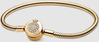 Pandora 14K Gold-Plated Moments Sparkling Crown O Snake Chain Bracelet, Size 16
