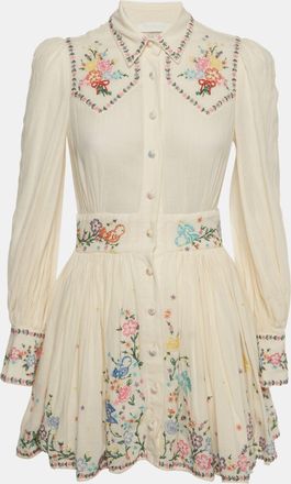 Zimmermann Beige Floral Embroidered Cotton Clover Shirt Dress