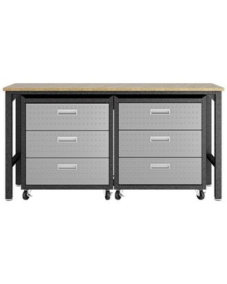 Manhattan Comfort 3Pc Fortress 6.0 Mobile Space-Saving Garage Cabinet & Worktable Set