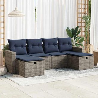 vidaXL Set De Muebles De Jard&iacute;n 6 Pzas Y Cojines Rat&aacute;n Sint&eacute;tico Gris Vidaxl