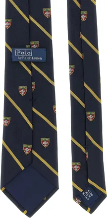 Polo Ralph Lauren Embroidered Heraldic Striped Silk Necktie - Navy