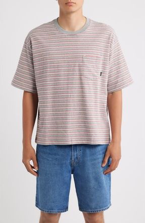 Brixton Poolside Stripe Boxy Cotton Piqu&eacute; Cropped T-Shirt in Heather Grey at Nordstrom, Size Xx-Large
