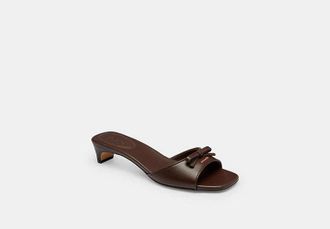 Coach Womens Bow Kitten Heel Sandal in Brown, Size 5.5 | Leather