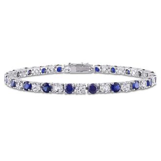 Amour 14 1/4 CT TGW Created Blue and White Sapphire Bracelet In Sterling Silver