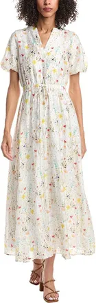Vince Camuto V-Neck Puff Sleeve Linen-Blend Maxi Dress