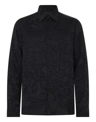 Philipp Plein Loose Fit Silk Shirt Dragon Skull