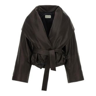 Magda Butrym Maxi Jas Drap&eacute; met Sjaalkraag - Dames - Leren en Su&egrave;de Jassen - Bruin - 2XS - Leer - Jassen