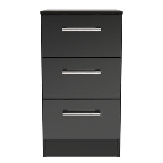 Welcome Furniture Denver Ready Assembled Bedside Table with 3 Drawers - Black - Welcome Furniture | TJ Hughes
