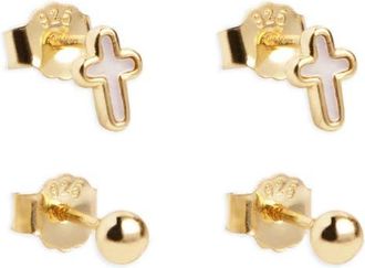 Argento Vivo Cross Ball Post Set of 2 Stud Earrings in Gold at Nordstrom