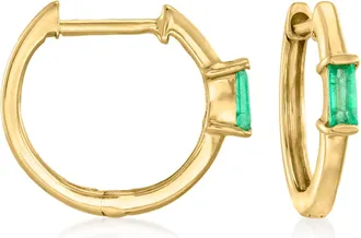 RS Pure by Ross-Simons Emerald Huggie Hoop Earrings in 14kt Yellow Gold