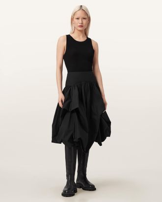 AllSaints Cotton Juniper Voluminous Midi Skirt, Size: UK 14/US 10