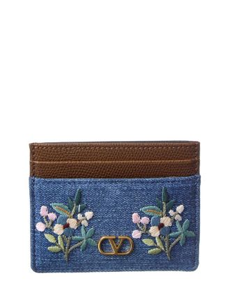 Valentino Vlogo Signature Denim Card Holder