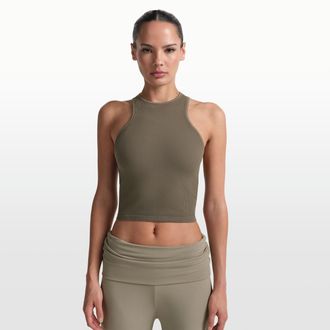 Nike Womens SKIMS Ribbed Seamless Racerneck Tank Top in Brown | TPTNK11000W-DOD