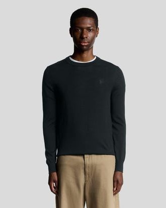 Lyle & Scott Tonal Eagle Merino Crew Neck Sweater in Jet Black at Nordstrom, Size Xx-Large