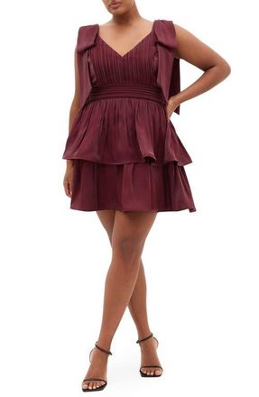 City Chic Betty Bow Cocktail Dress in Dark Cherry at Nordstrom, Size Xxxs
