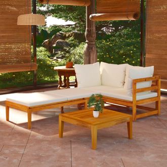 vidaXL Vidaxl - Muebles De Jard&iacute;n 3 Pzas Con Cojines Crema Madera De Acacia