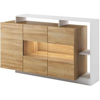 Vente-Unique Credenza 3 ante e 3 nicchie con LED Naturale e Bianco - IDESIA