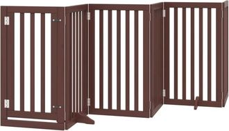vidaXL Dog Gate with Door Foldable 6 Panels Brown 300 cm Poplar Wood vidaXL