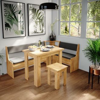 Vicco Conjunto Con Banco Esquinero Roman, Roble Dorado, 180 X 41.5 Cm Con Mesa