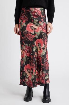 The Great. The Seabank Floral Satin Maxi Skirt in Charming Rose at Nordstrom Rack, Size 2 (Fits Like 8-10 Us)