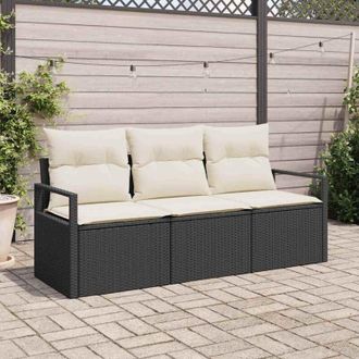 vidaXL Conjunto De Sof&aacute; De Jard&iacute;n 3 Pcs Negro Polirat&aacute;n Vidaxl
