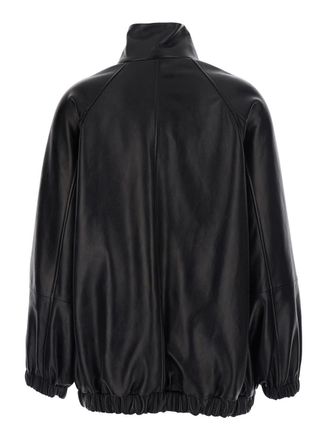 Brunello Cucinelli Womens Jacket High-Collar Leather Black Coat