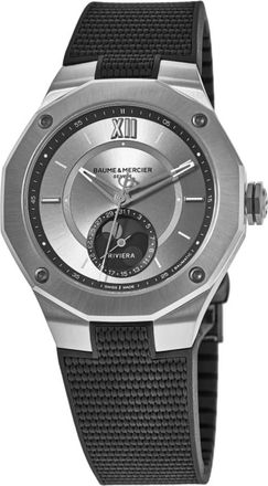 Baume & Mercier Riviera Moon Phase Silver Dial Rubber Strap Mens Watch 10681