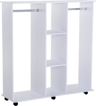 HOMCOM Open Wardrobe Double Mobile With Clothes Hanging Rails Storage Shelves Organizer W/6 Wheels-White - Home Living | TJ Hughes White