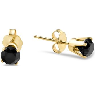 Pompeii3 Yellow Gold 7/8ct Round Cut Black Diamond Studs