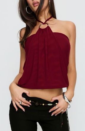 Princess Polly Hedlea Drape Ring Detail Crop Halter Top in Wine at Nordstrom, Size 4