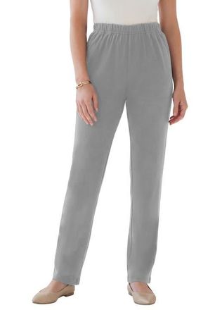 Roaman's Plus Size Soft Knit Relaxed Pull-On Straight Leg Pant in Medium Heather Grey at Nordstrom, Size Medium Short