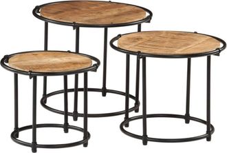 vidaXL Nesting Tables 3 pcs Solid Rough Wood Mango Vidaxl