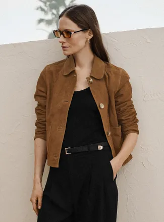 Contemporaine Womens Buttoned genuine suede jacket