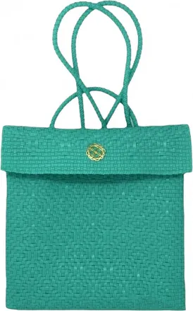 Lola's Bag Womens Medium Handmade Woven Backpack In Aqua Green