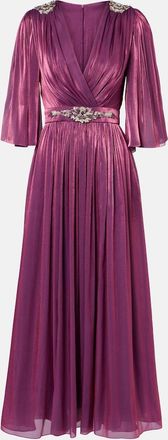 Costarellos Embellished Lurex georgette gown