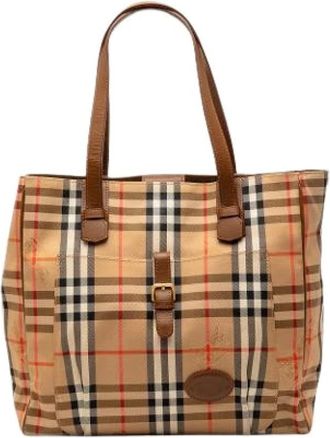 Burberry Pre-owned Tote Bags, female, Beige, Size: ONE SIZE Pre-owned Haymarket Check Tote