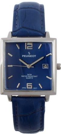 Peugeot Modern Square Calendar Leather Watch - 35MM in Blue at Nordstrom