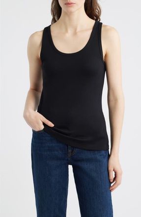 Eileen Fisher Slim Fit Scoop Neck Stretch Cotton Tank in Black at Nordstrom, Size Xx-Small